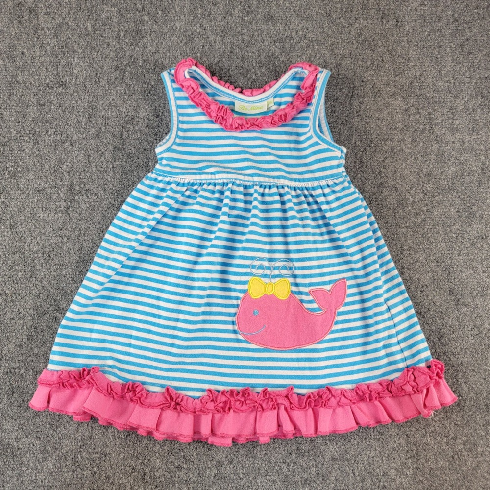Be Mine Baby‎ Girls Blue White Striped Whale Ruffle Dress 12M Nautical Summer